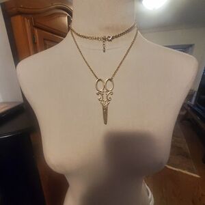 Gold Scissors Pendant Necklace long Betsey Johnson Victorian Cute Hair Stylist